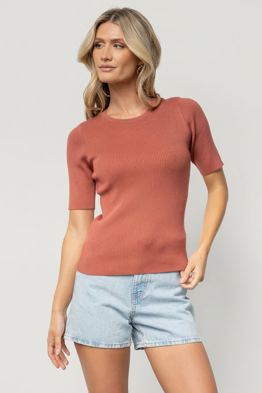 Chiara Ribbed Top | Brick