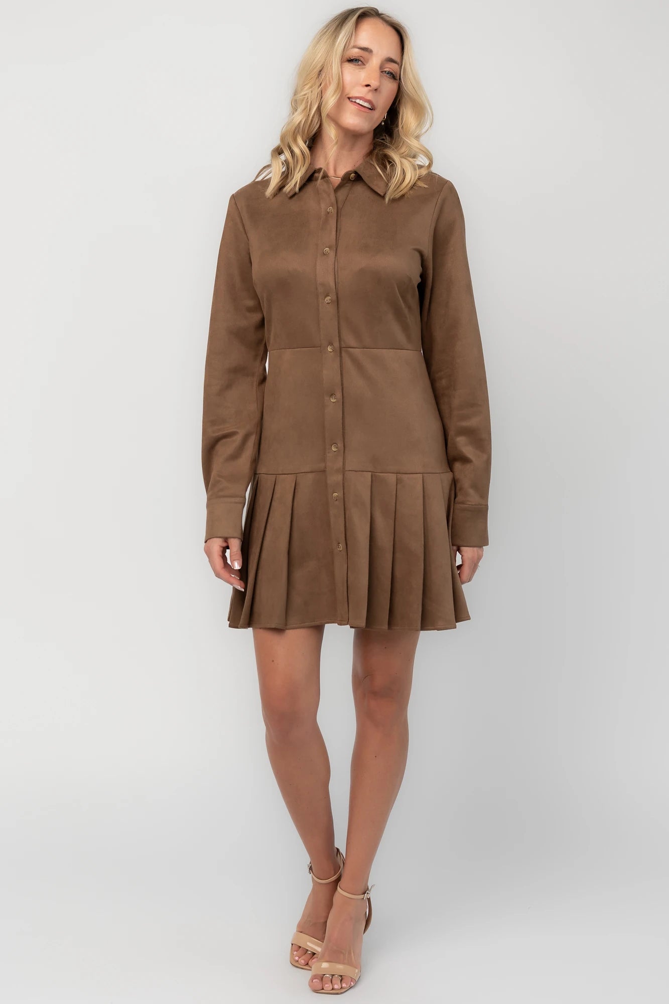 Ezra Faux Suede Short Dress | Coffee