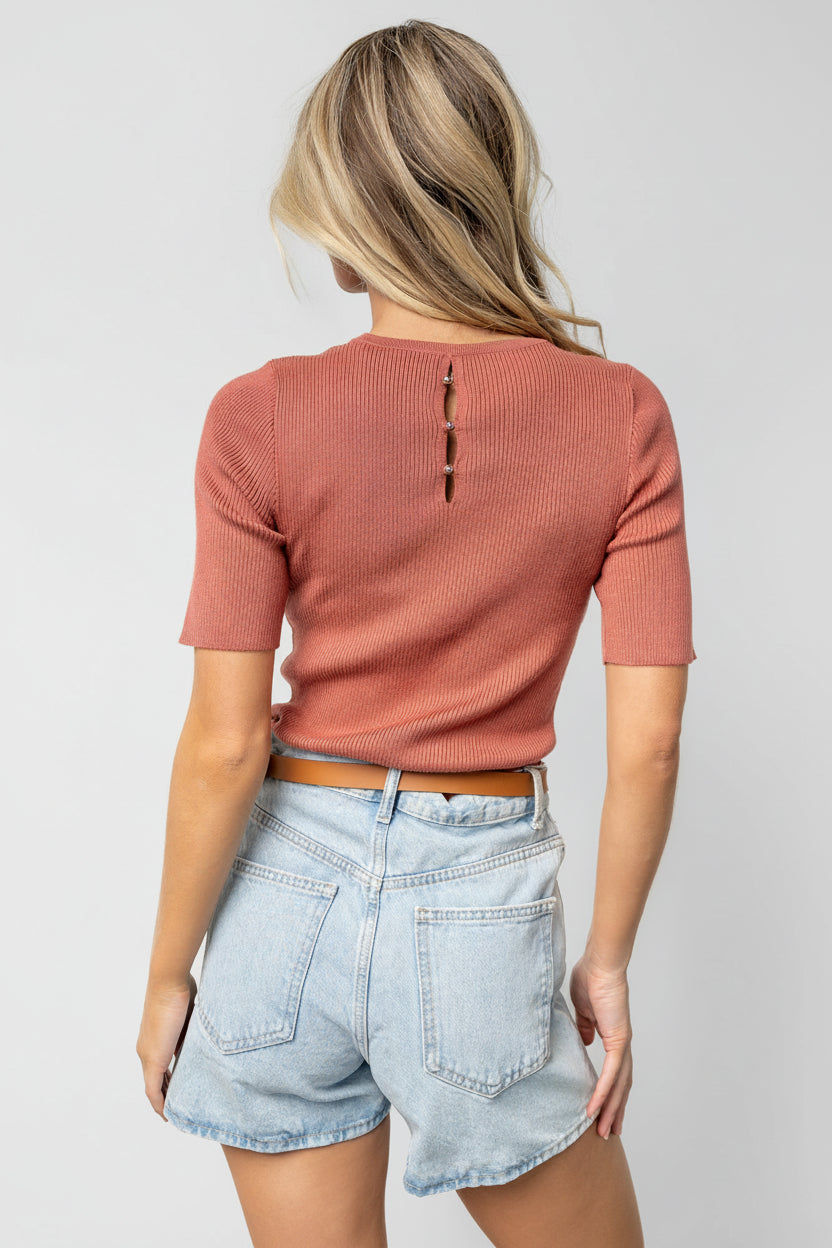 Chiara Ribbed Top | Brick
