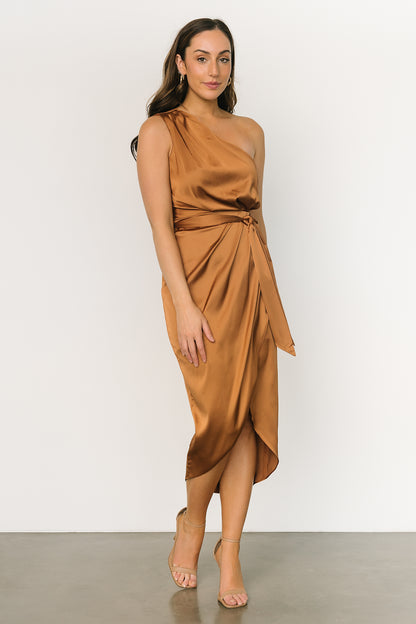 Celia One Shoulder Midi Dress | Bronze