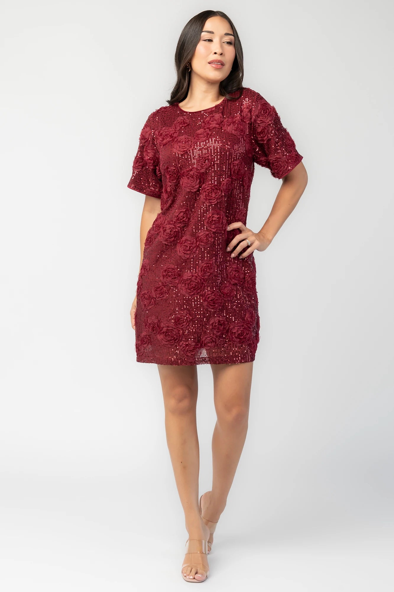 Rhea Sequin Short Dress | Burgundy