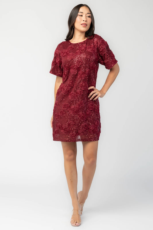 Rhea Sequin Short Dress | Burgundy