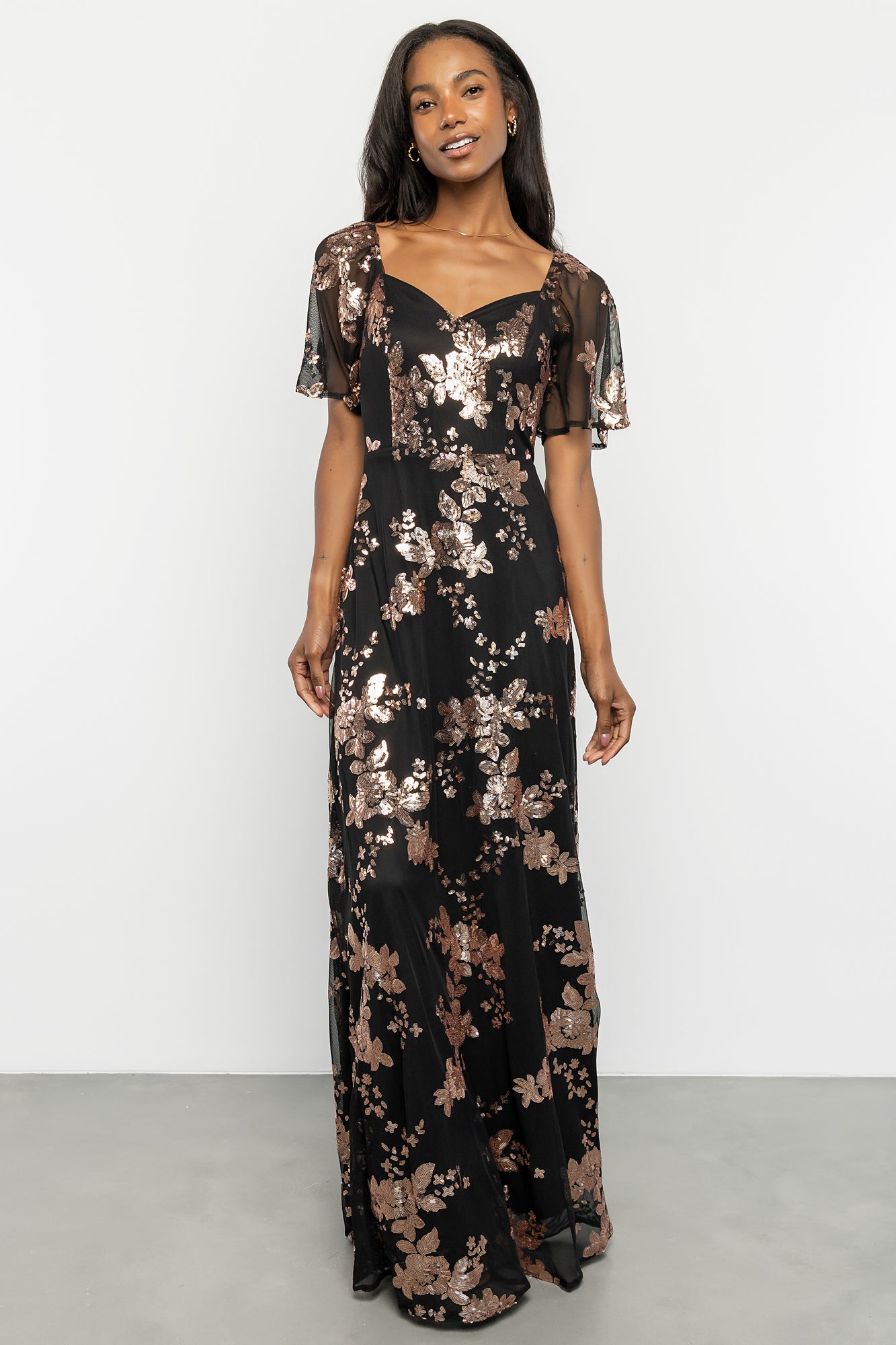 Baltic Born Womens Karina Sequin Maxi Dress | Black + Gold