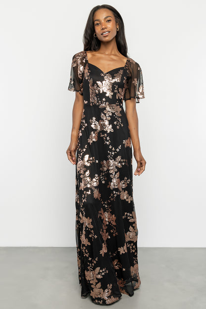 Karina Sequin Maxi Dress | Black + Gold