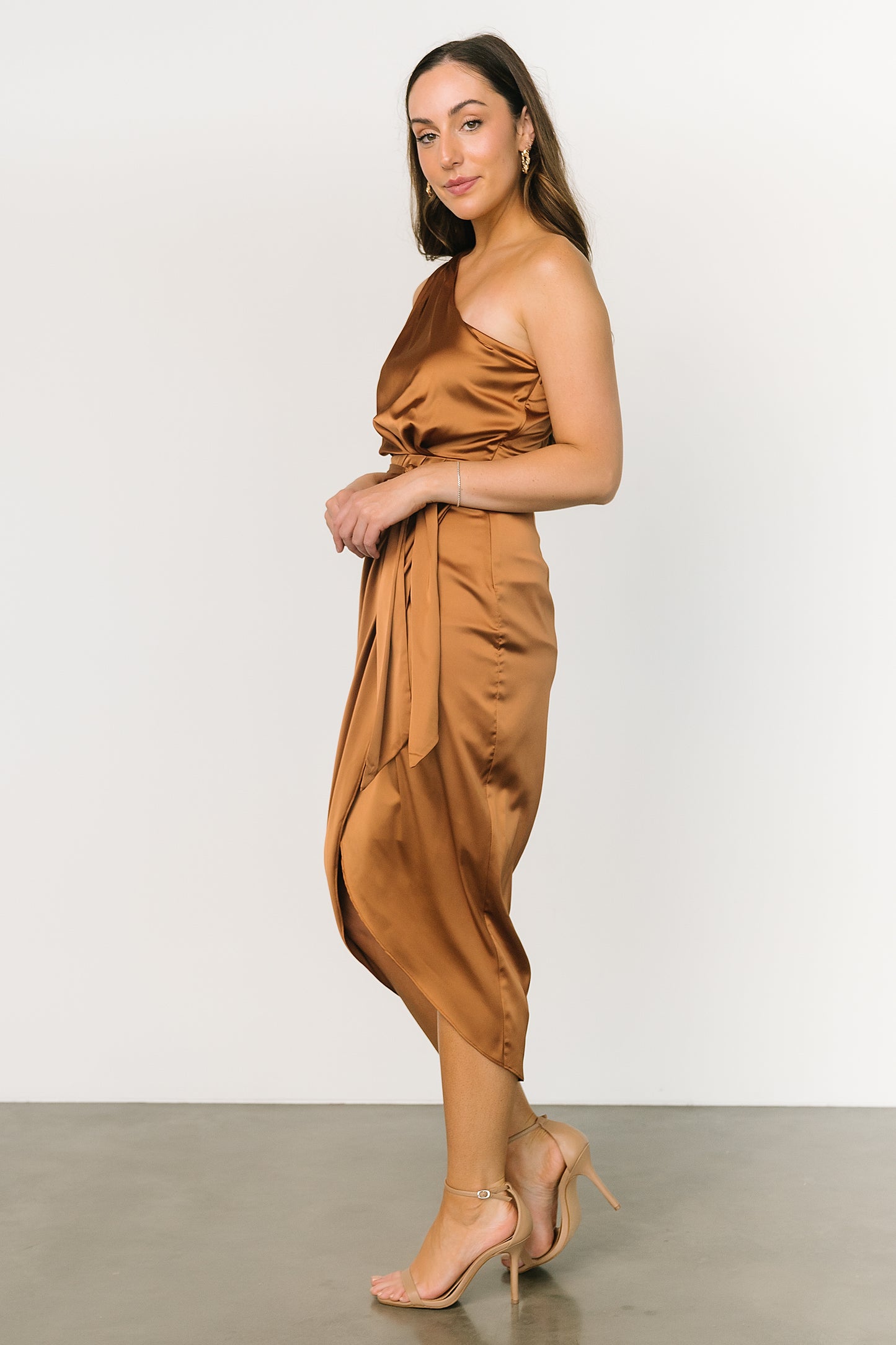 Celia One Shoulder Midi Dress | Bronze