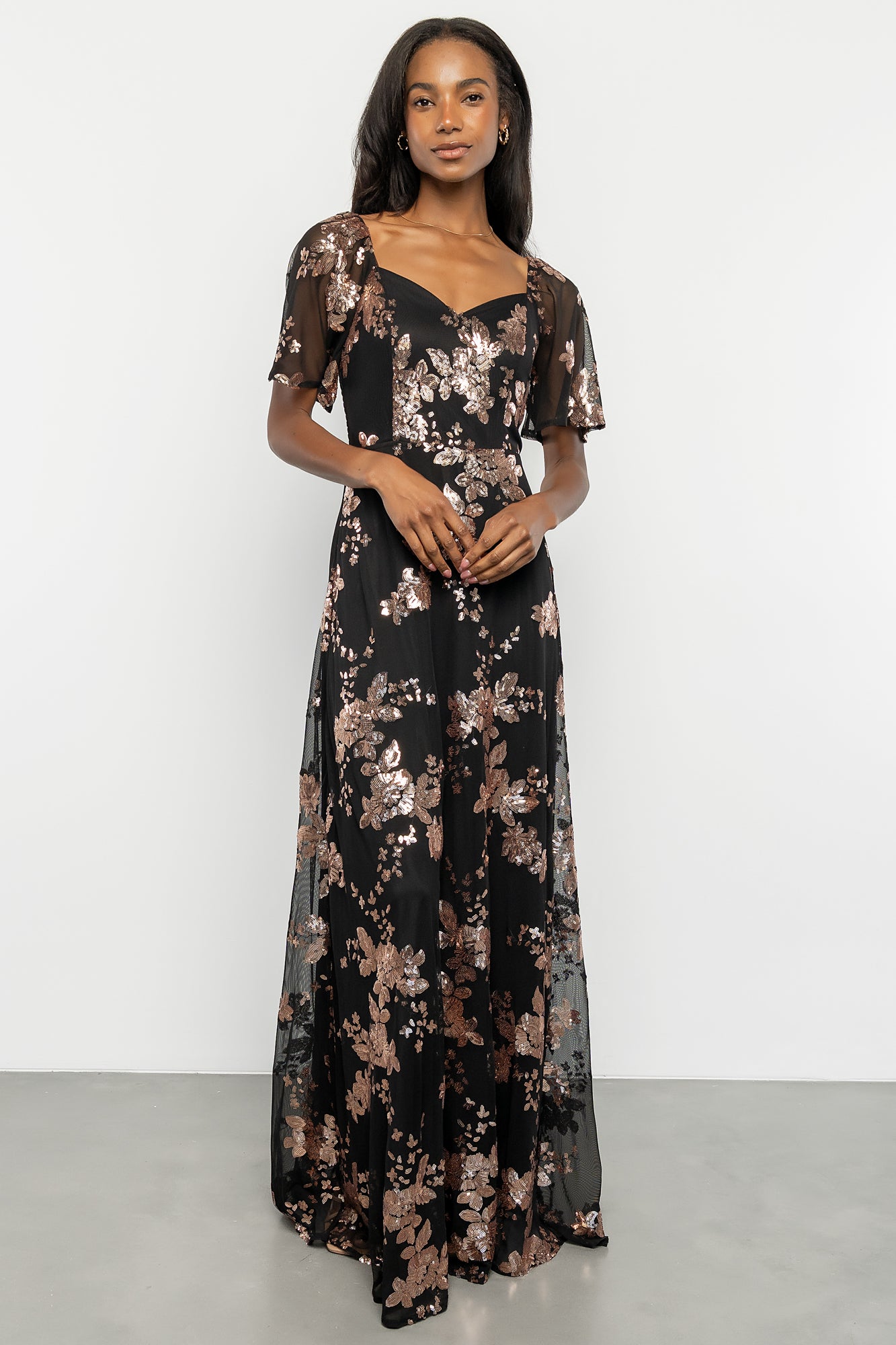 Baltic Born Womens Karina Sequin Maxi Dress | Black + Gold