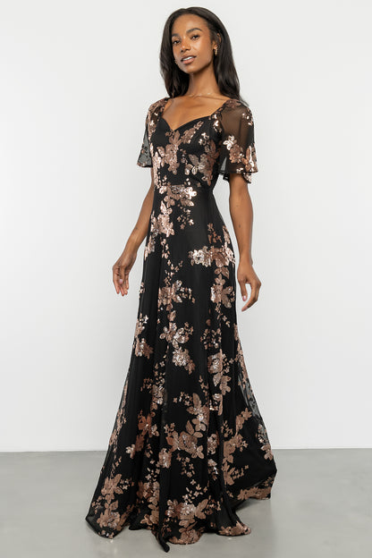 Karina Sequin Maxi Dress | Black + Gold