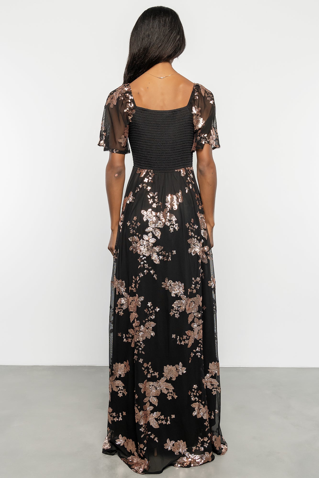 Baltic Born Womens Karina Sequin Maxi Dress | Black + Gold