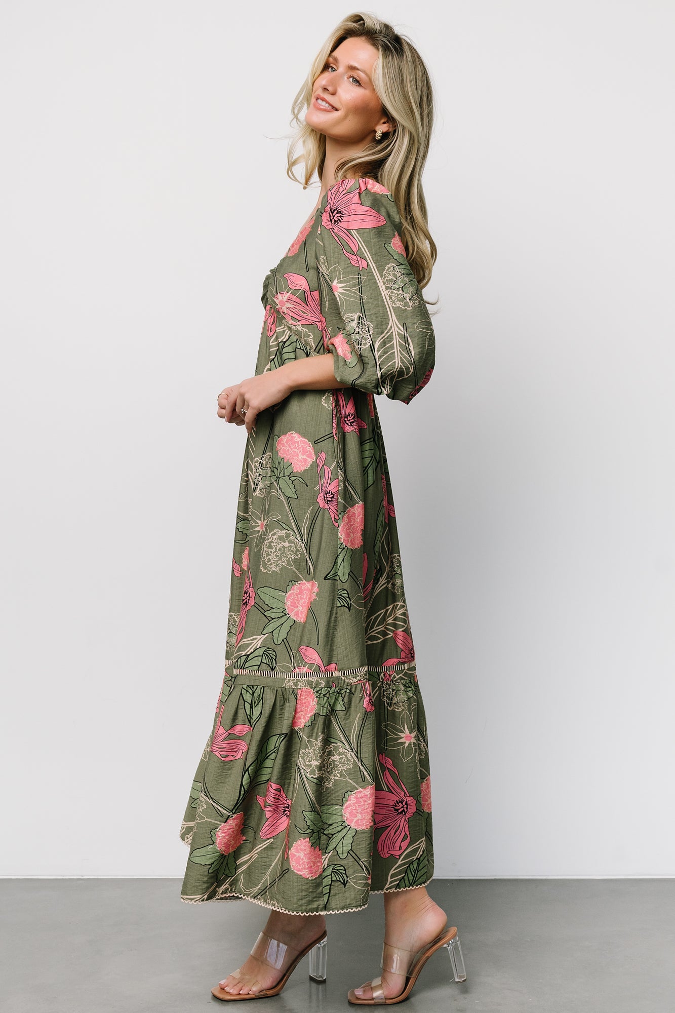 Lonna Dress | Olive + Fuschia Floral
