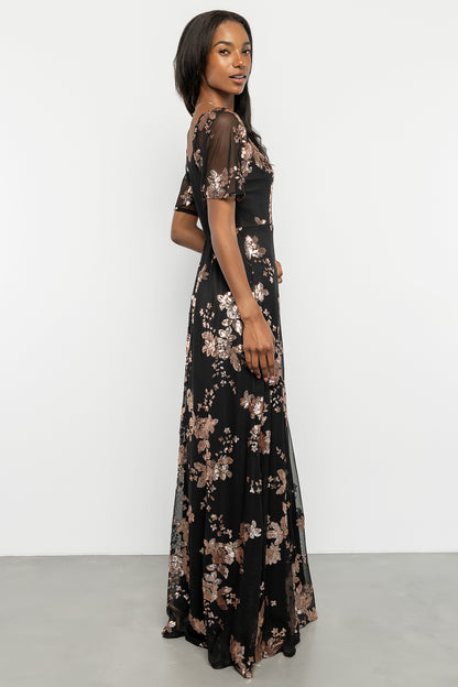 Karina Sequin Maxi Dress | Black + Gold