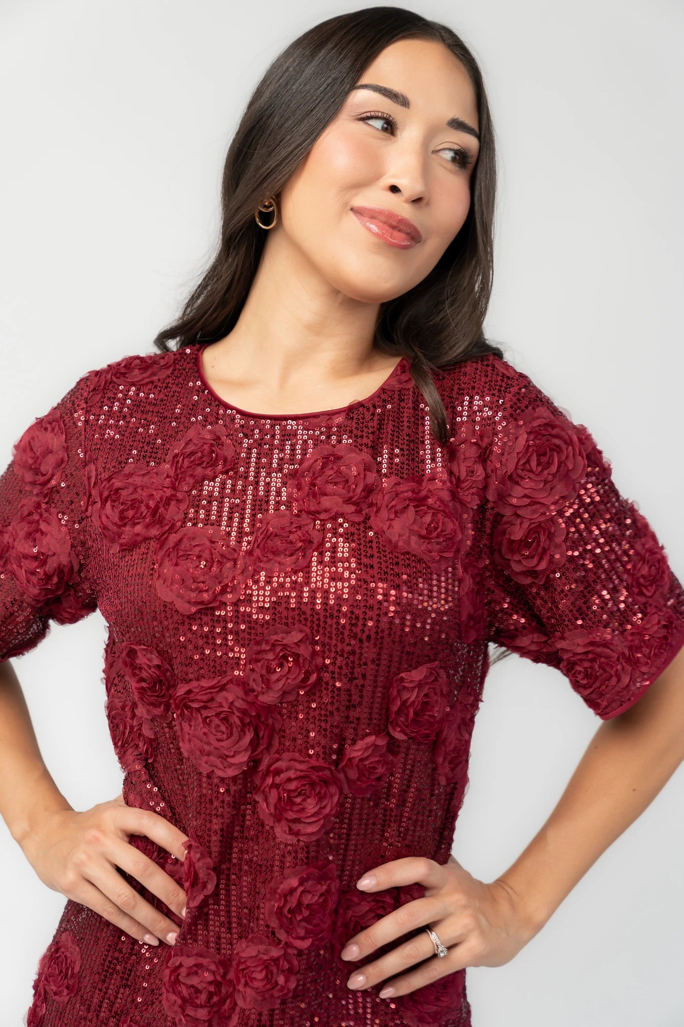 Rhea Sequin Short Dress | Burgundy