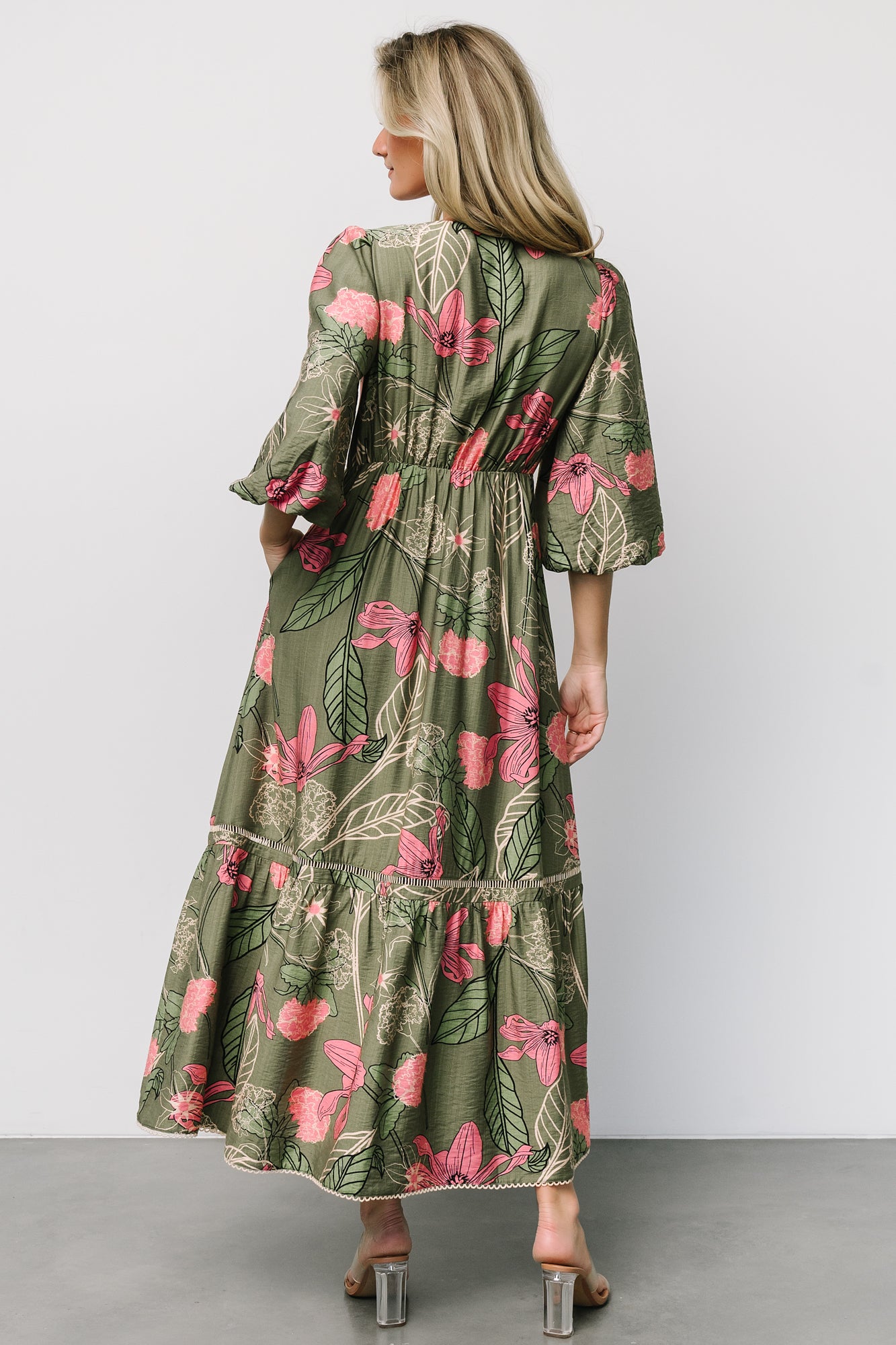 Lonna Dress | Olive + Fuschia Floral
