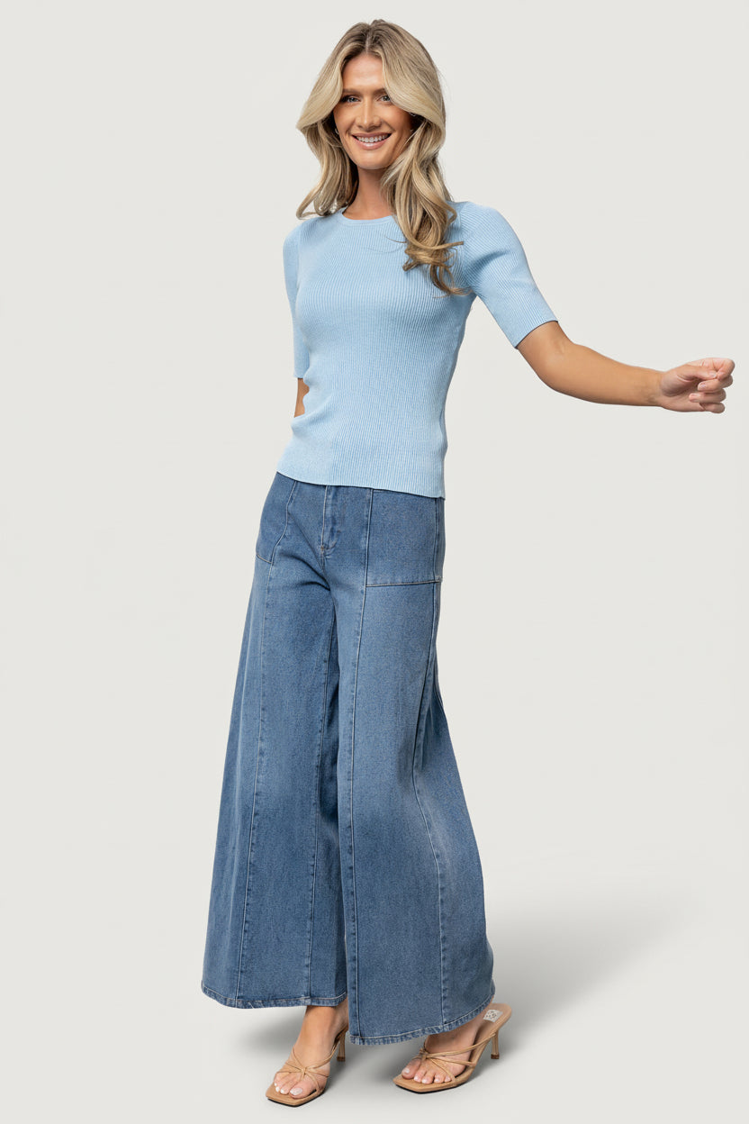 Chiara Ribbed Top | Light Blue