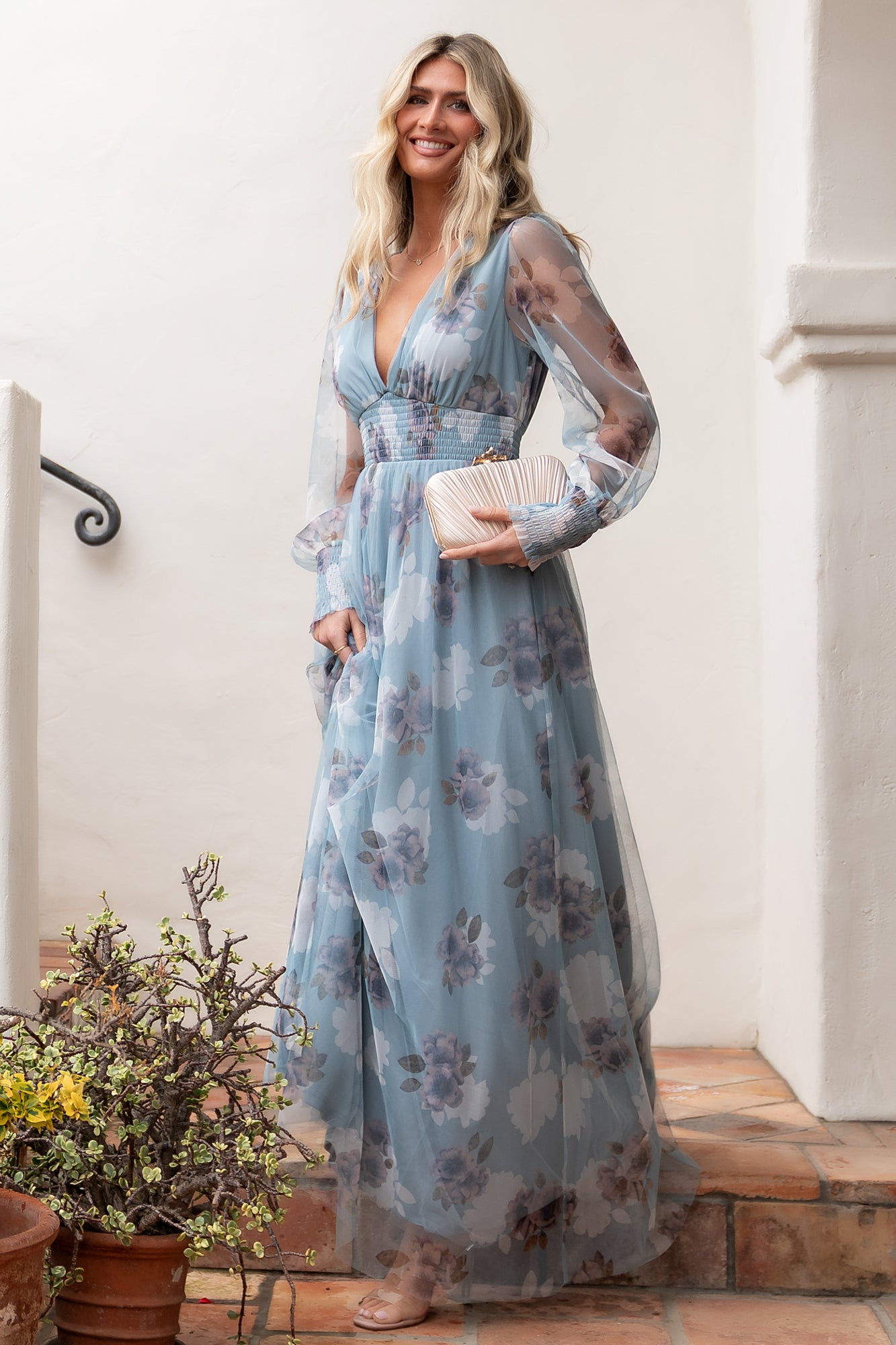 Baltic Born Womens Layla Tulle Maxi Dress | Light Blue Floral | Size: Large Baltic Born Womens Layla Tulle Maxi Dress | Light Blue Floral | Size: Large