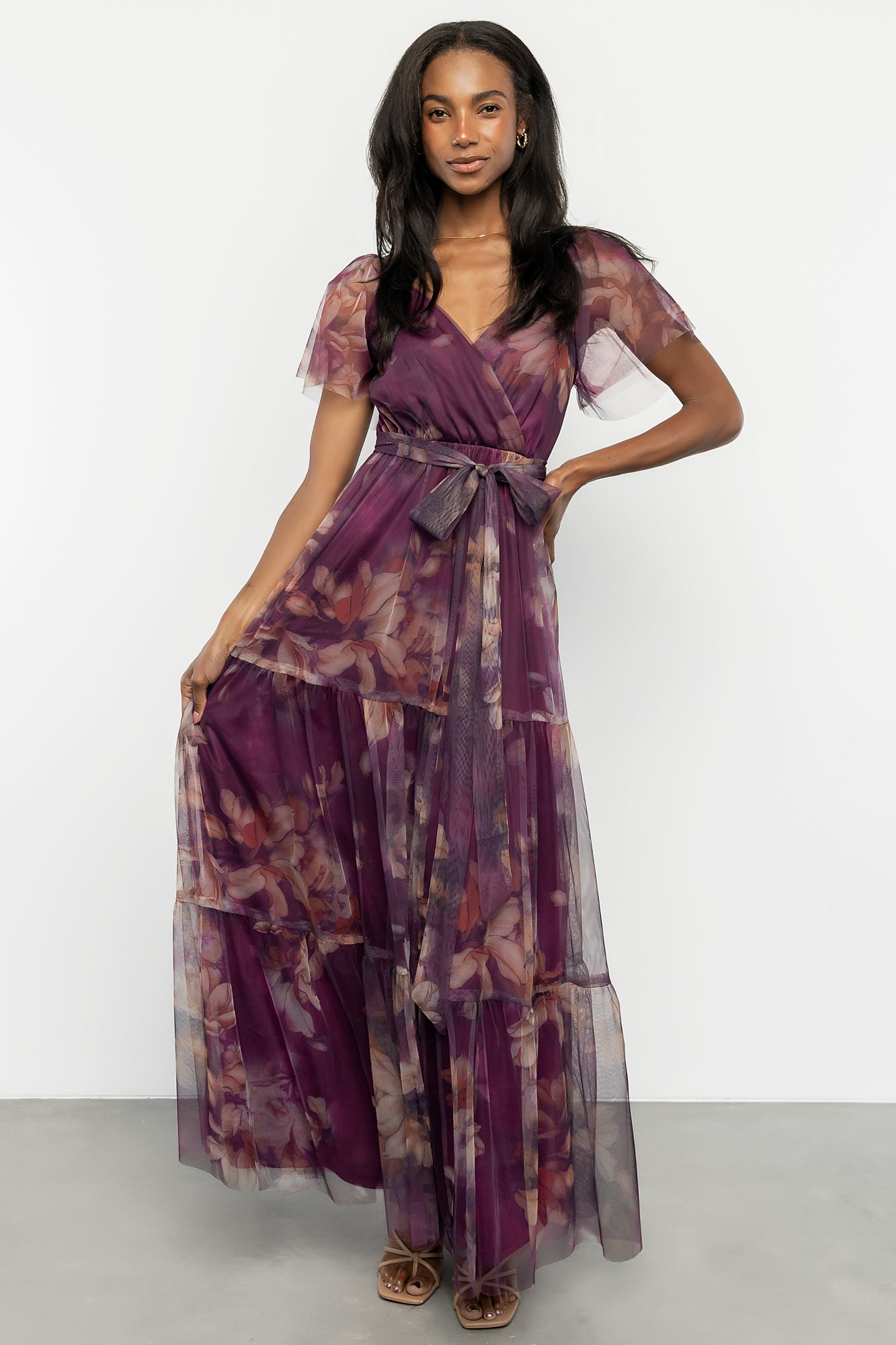 Nicola Tulle Maxi Dress | Dark Blue Floral