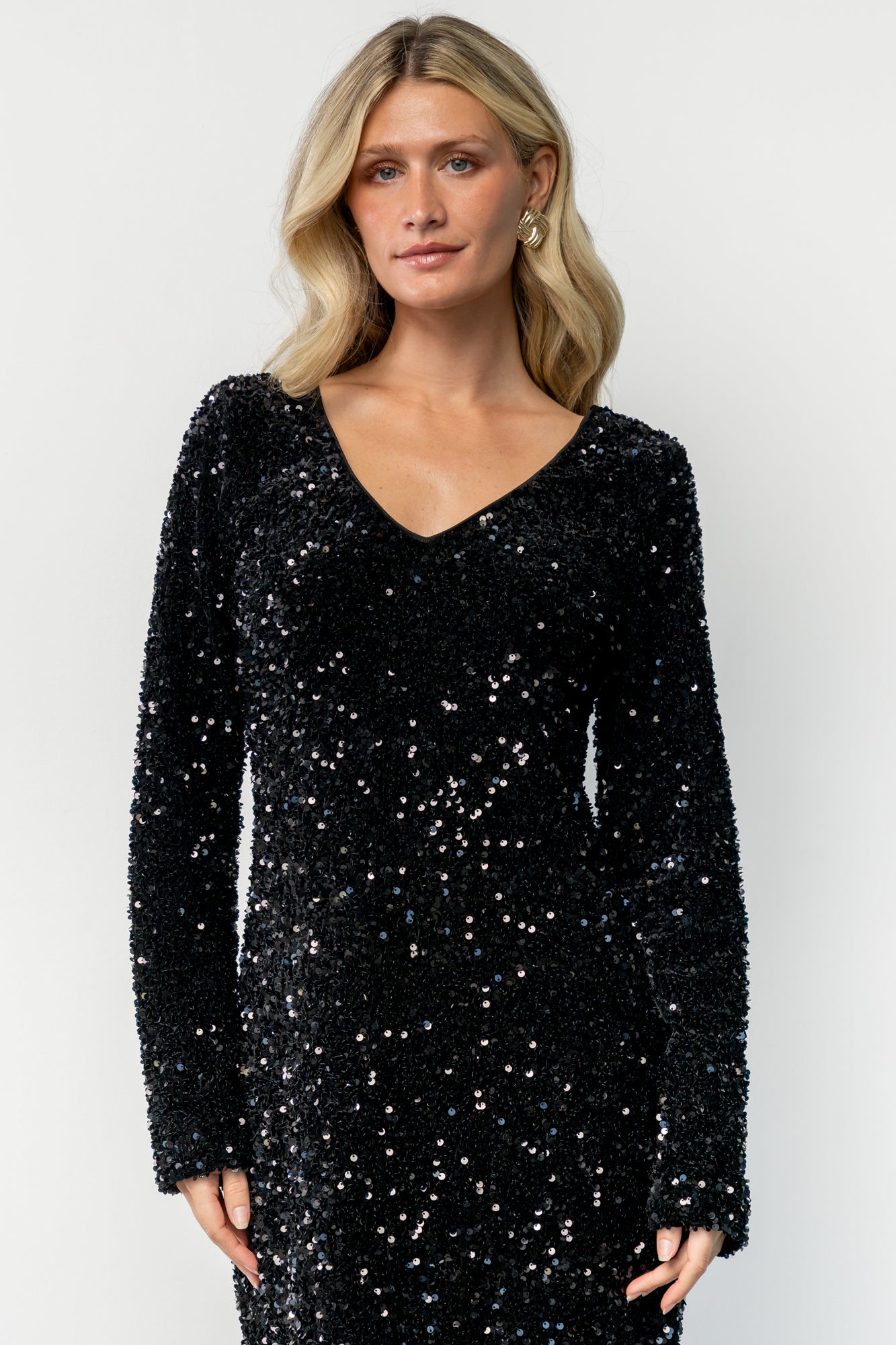 Mira Velvet Sequin Short Dress, Black V-Neck | Baltic Born XS Mira Velvet Sequin Short Dress, Black V-Neck | Baltic Born XS