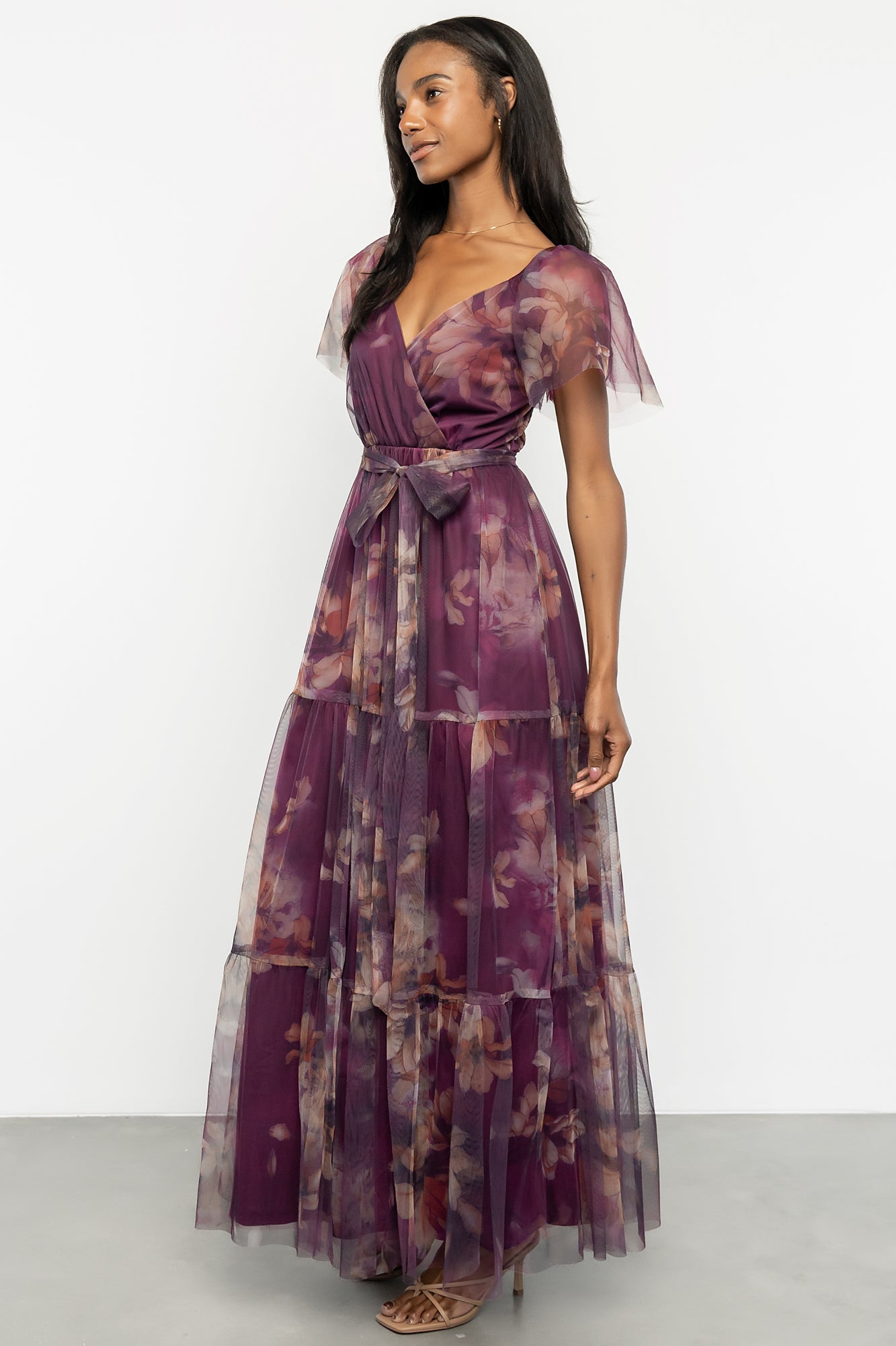 Nicola Tulle Maxi Dress | Dark Blue Floral