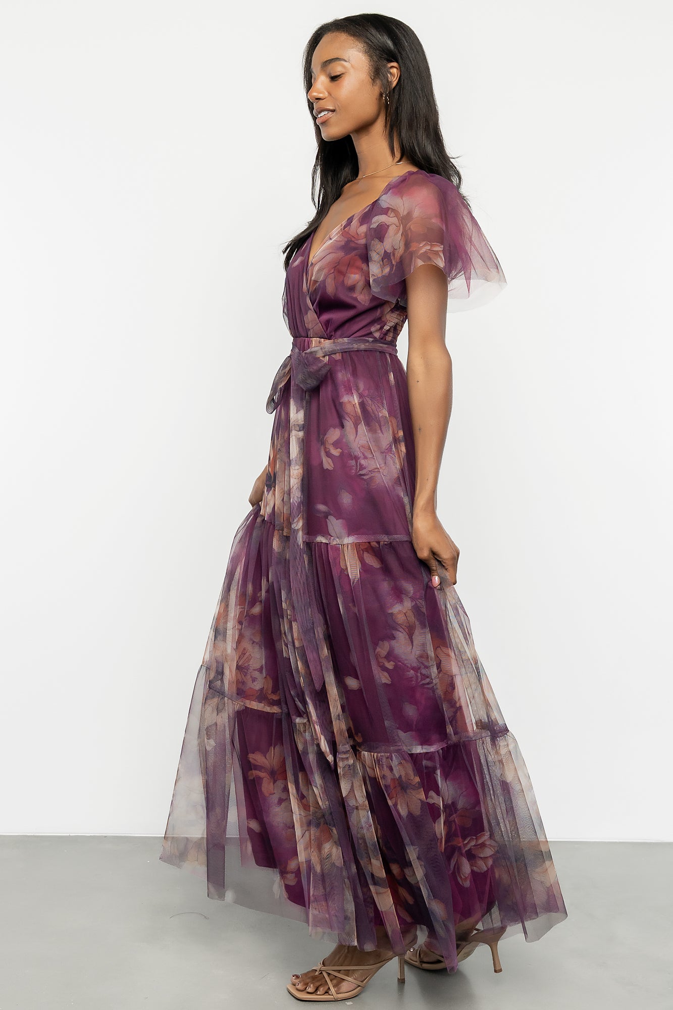 Nicola Tulle Maxi Dress | Dark Blue Floral
