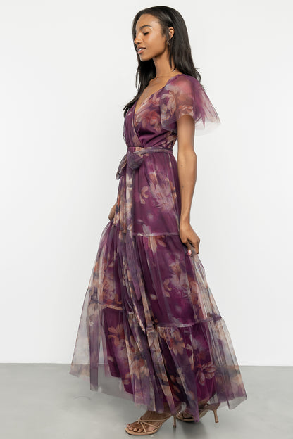 Nicola Tulle Maxi Dress | Aubergine Floral