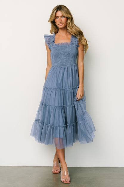 Emma Smocked Tulle Dress | Slate Blue