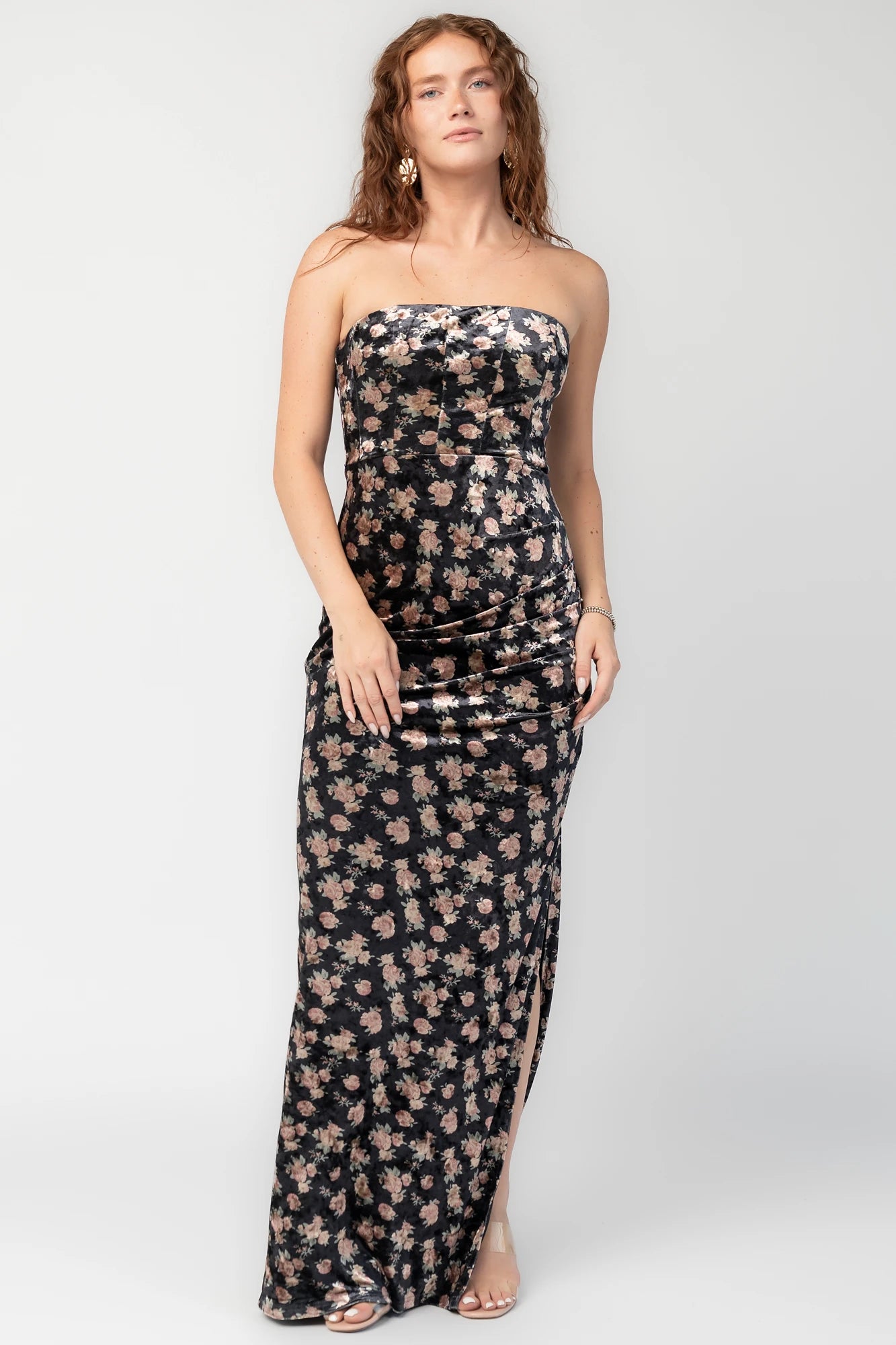 Philippa Velvet Maxi Dress | Black Floral