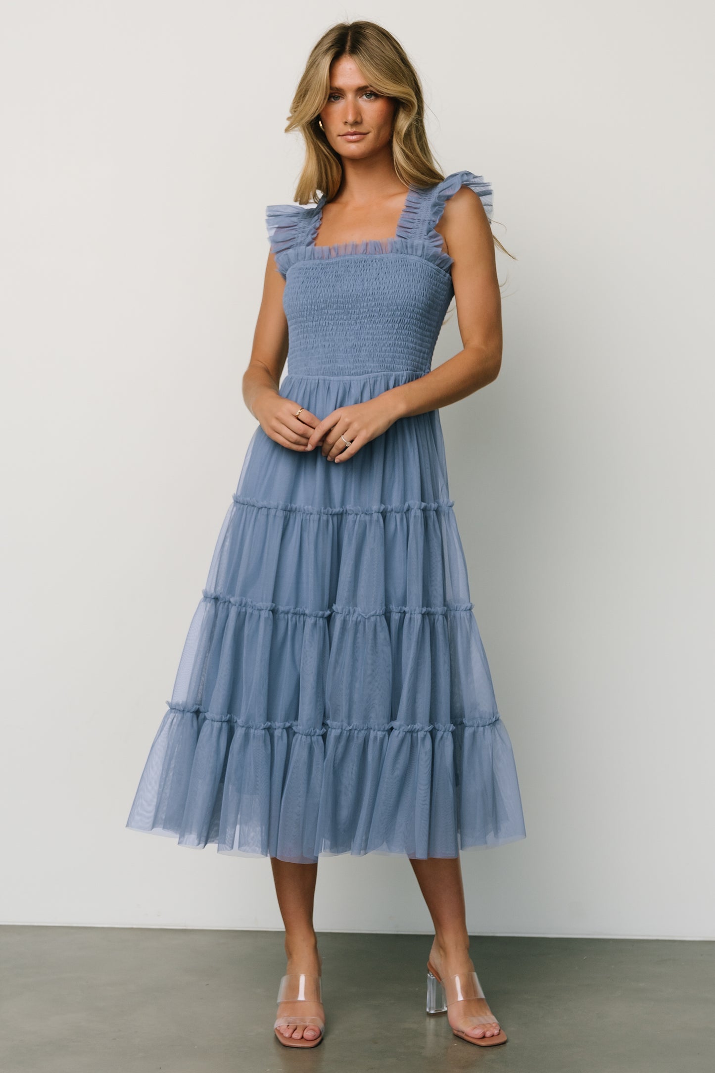 Emma Smocked Tulle Dress | Slate Blue