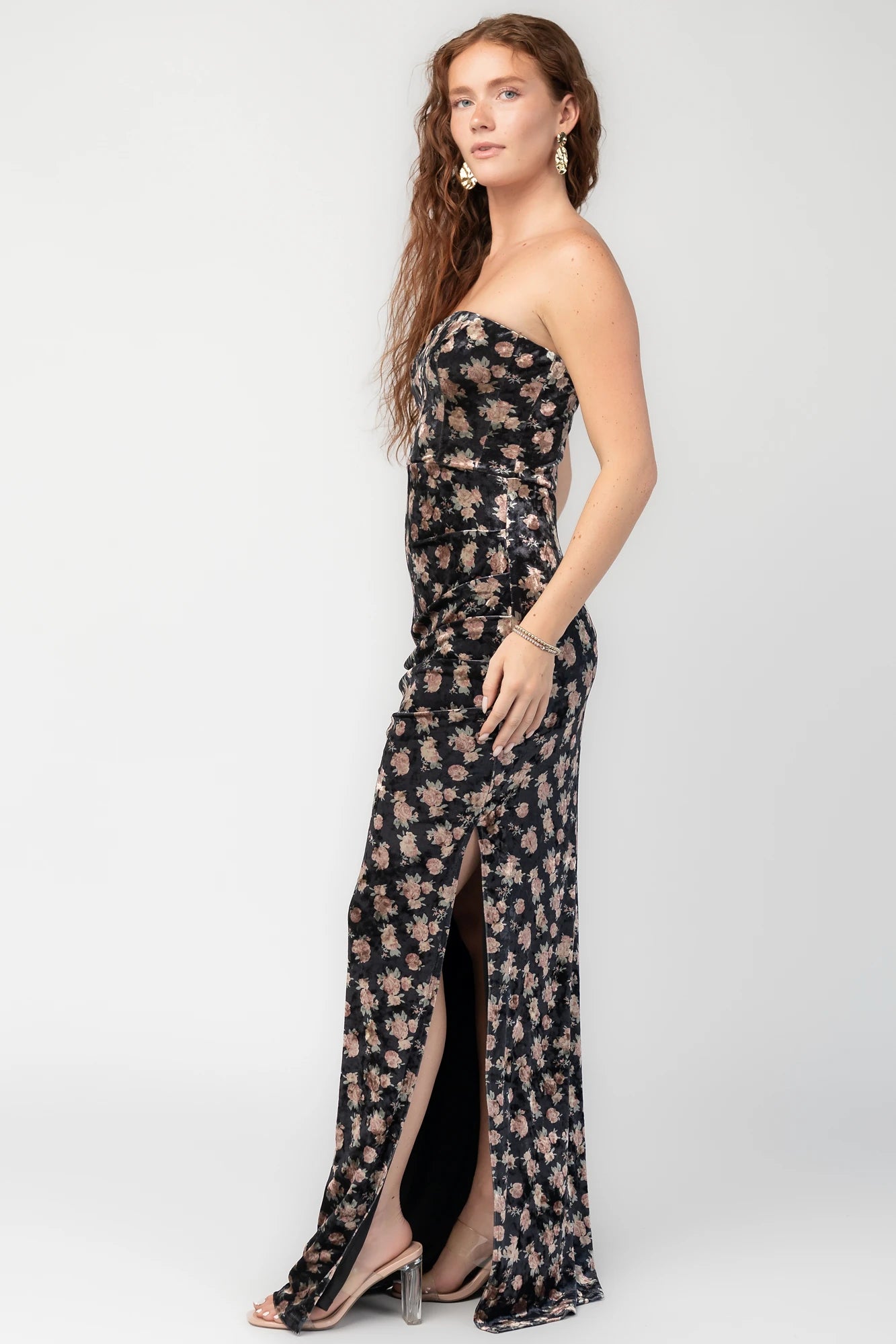 Philippa Velvet Maxi Dress | Black Floral