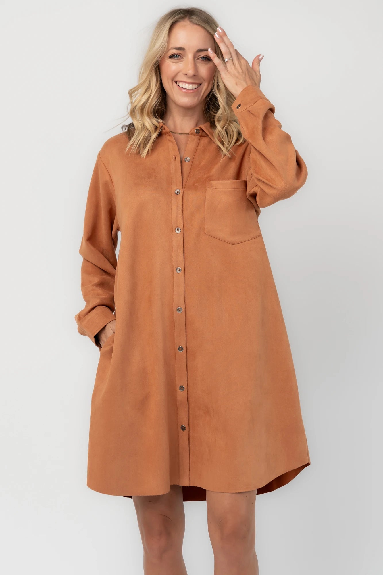 Owen Faux Suede Shirt Dress | Camel