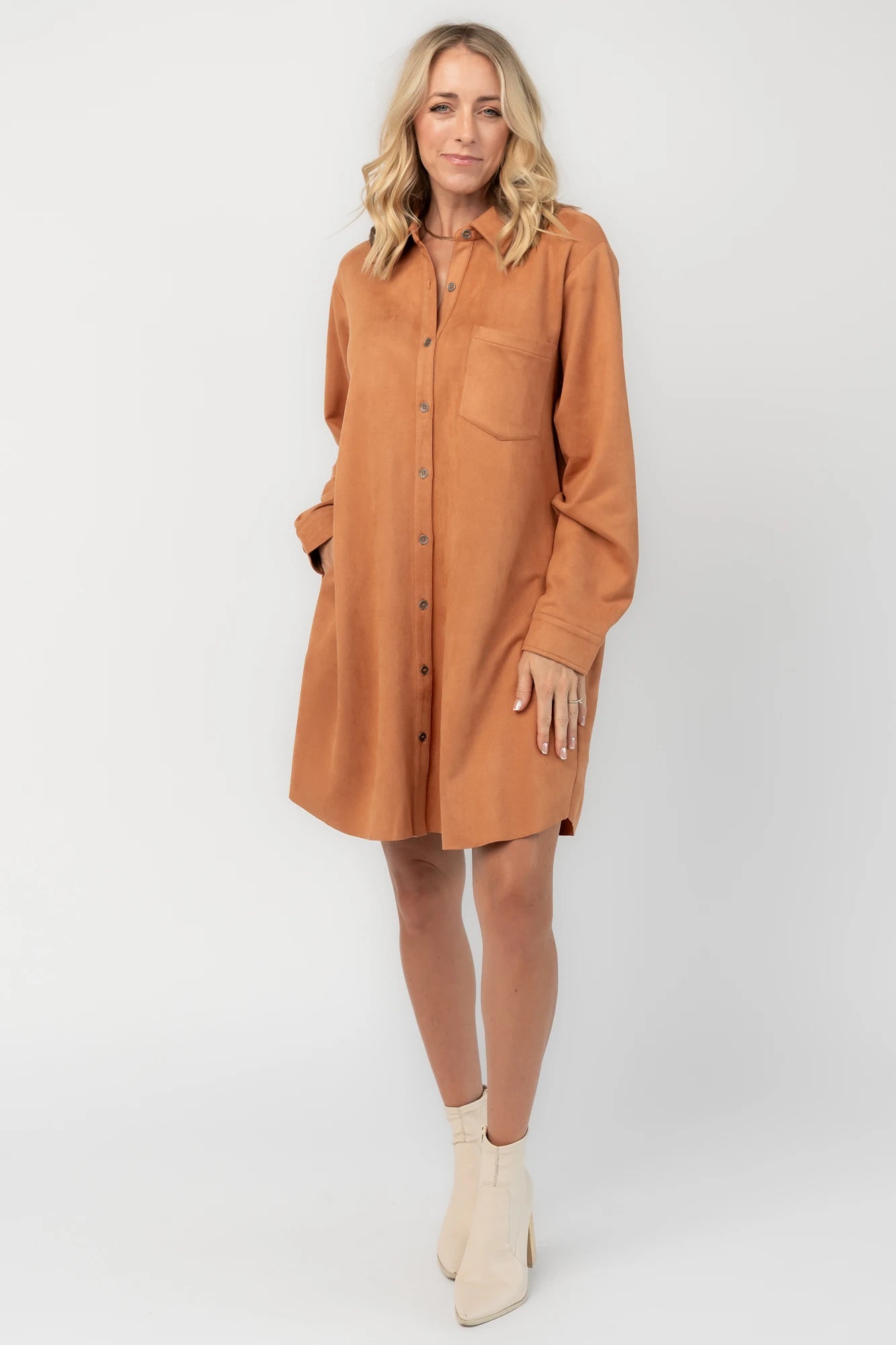 Owen Faux Suede Shirt Dress | Camel