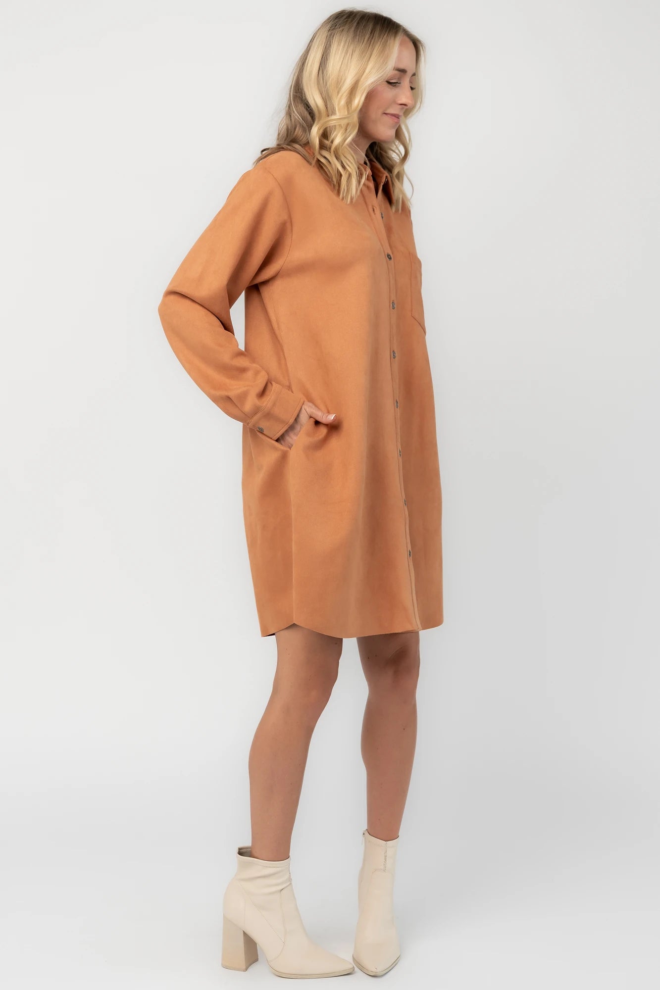 Owen Faux Suede Shirt Dress | Camel
