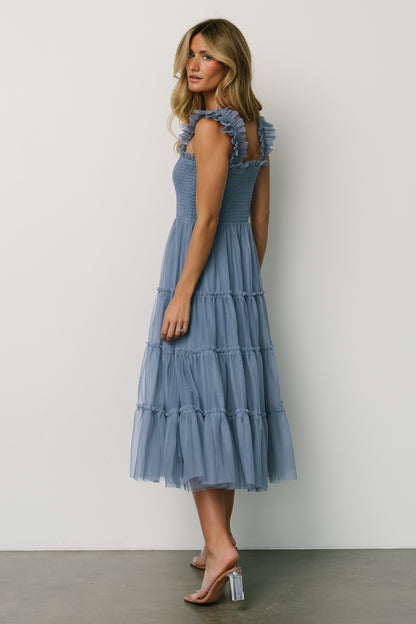 Emma Smocked Tulle Dress | Slate Blue