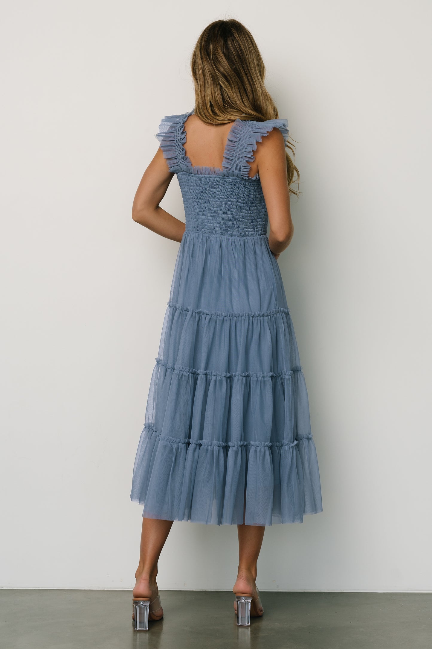 Emma Smocked Tulle Dress | Slate Blue