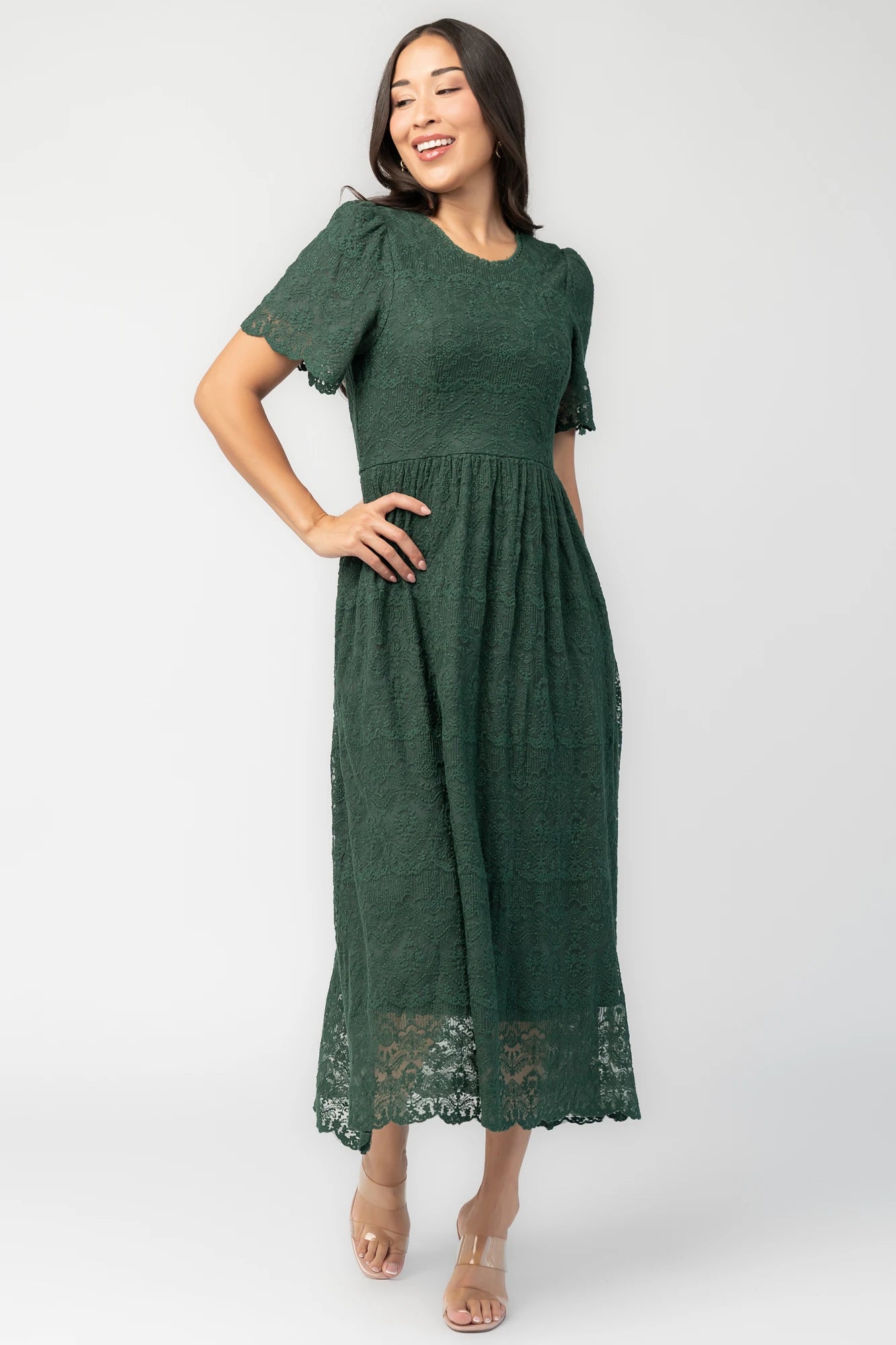 Yvaine Lace Midi Dress | Emerald