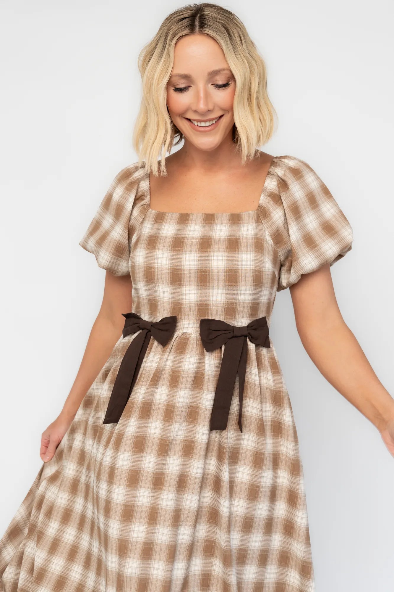 Sinclair Midi Dress | Brown Plaid