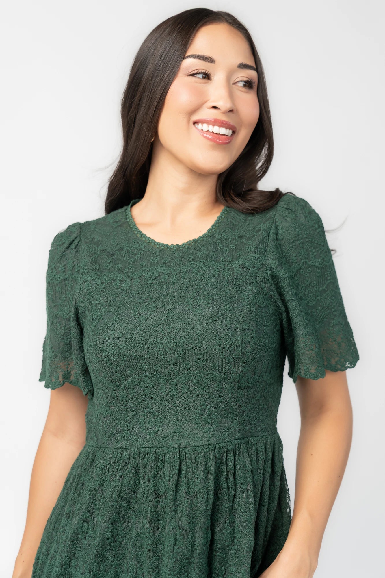 Yvaine Lace Midi Dress | Emerald