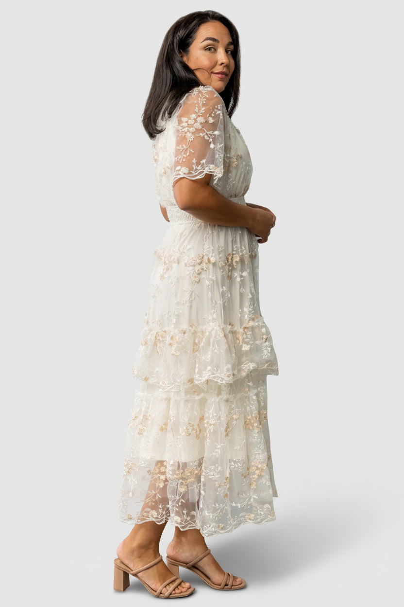 Baltic Born Womens Eleanor Embroidered Midi Dress | Cream Floral | Size: Small Baltic Born Womens Eleanor Embroidered Midi Dress | Cream Floral | Size: Small