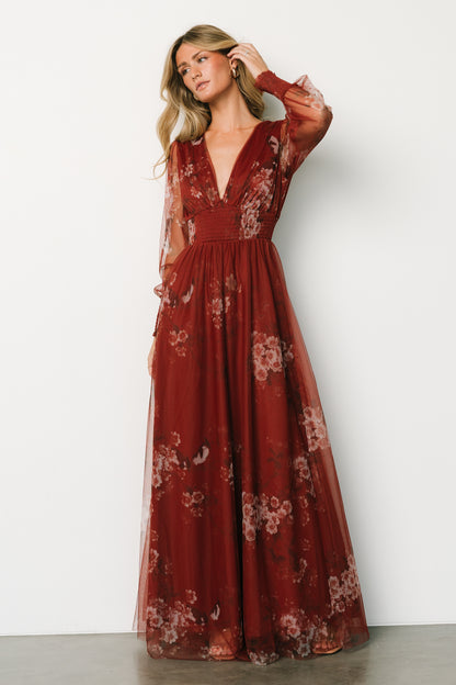 Layla Tulle Maxi Dress | Rust Floral