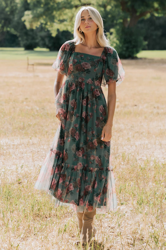 Emmeline Midi Dress | Green Floral