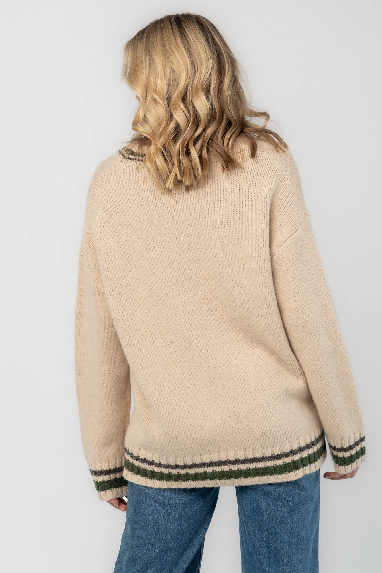 Roosevelt Button Up Cardigan | Oatmeal + Olive Stripe