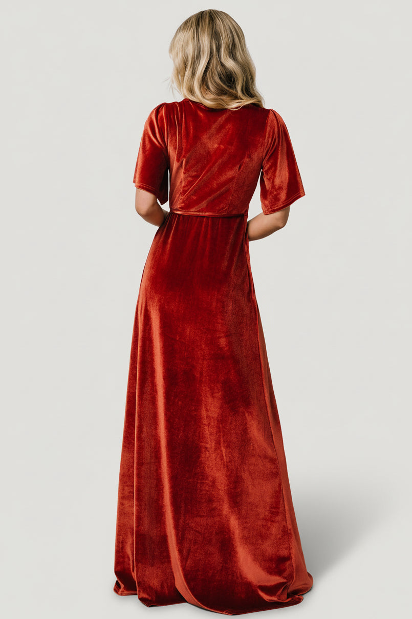Meghan Velvet Wrap Maxi Dress | Terracotta