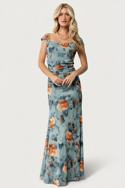 amelia cotton maxi dress AMELIA FLOATY SLEEVE WOODBLOCK PRINTED COTTON VOILE DRESS