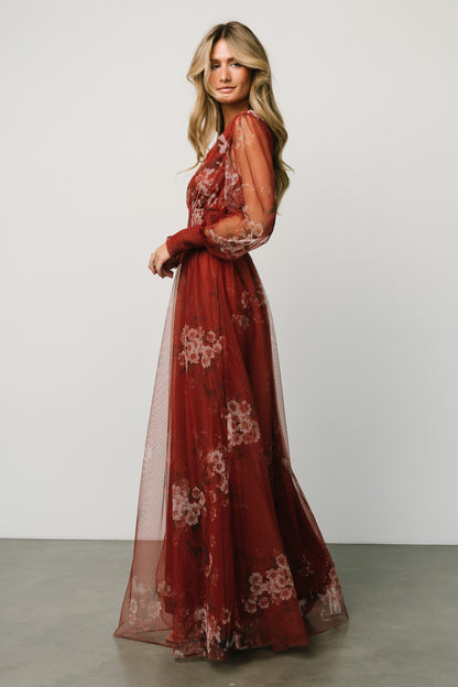 Layla Tulle Maxi Dress | Rust Floral