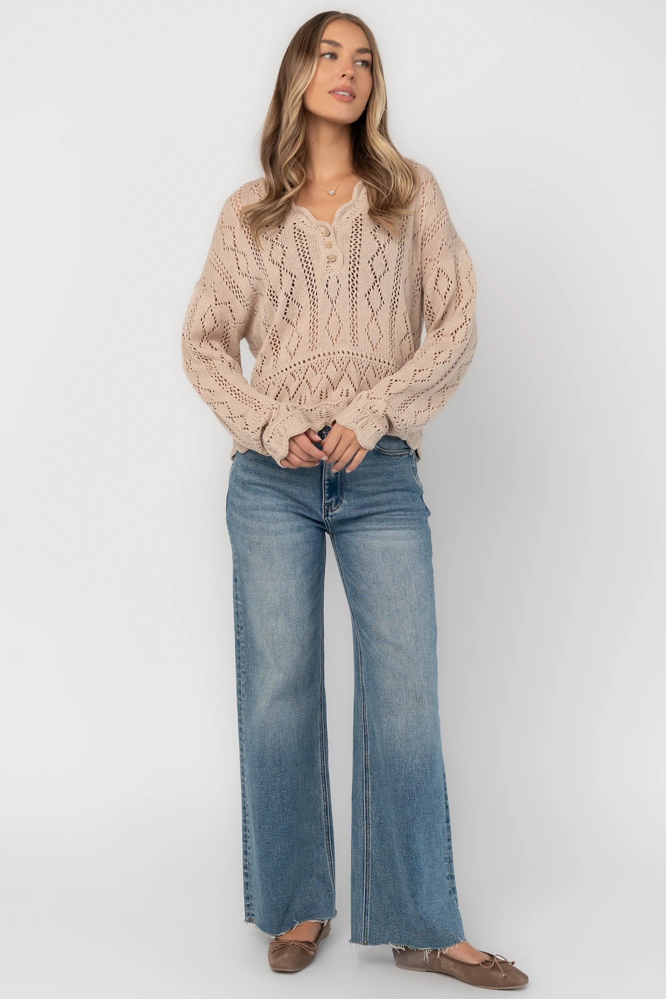 Farley Pointelle Top | Oatmeal
