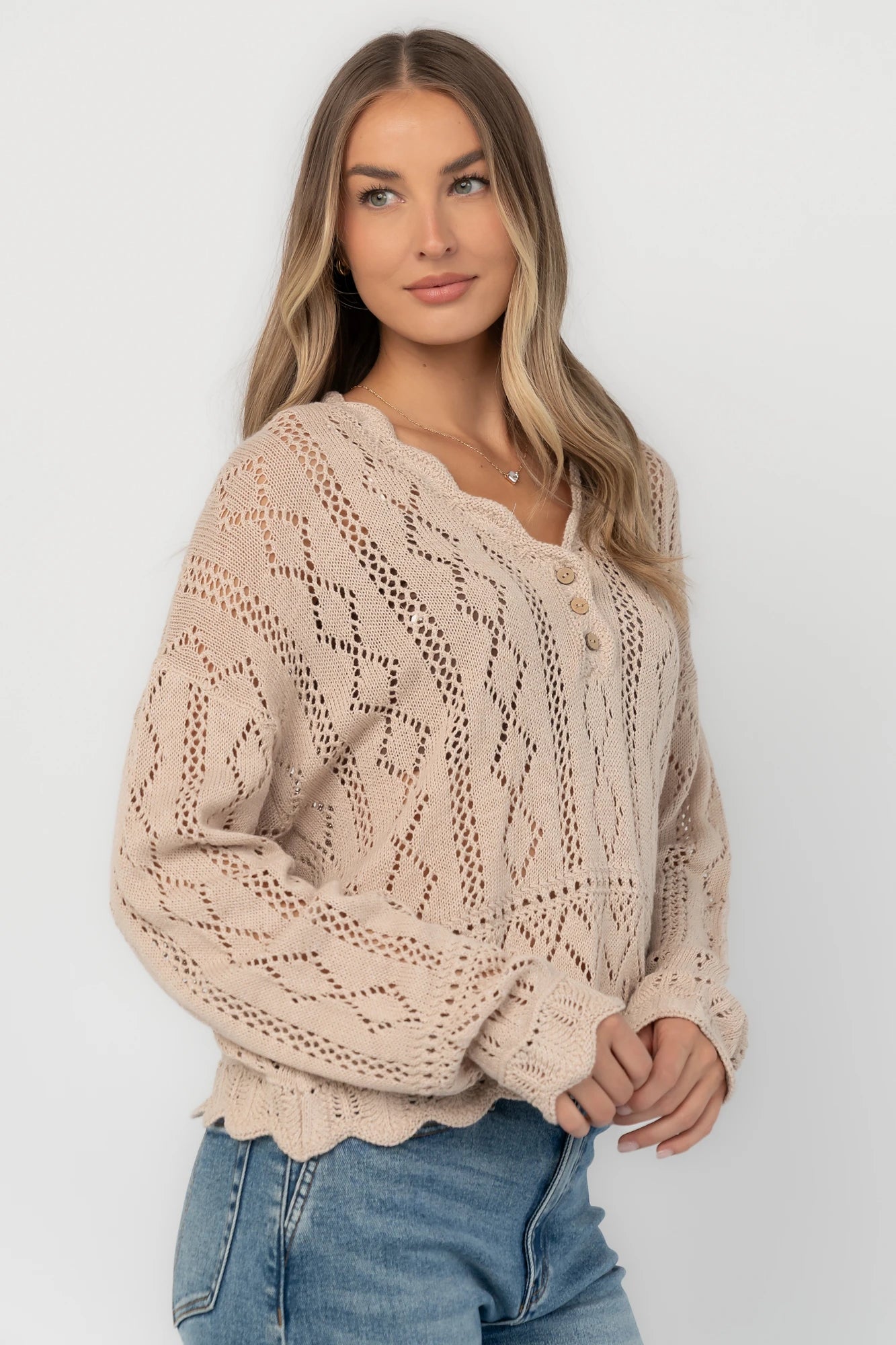 Farley Pointelle Top | Oatmeal