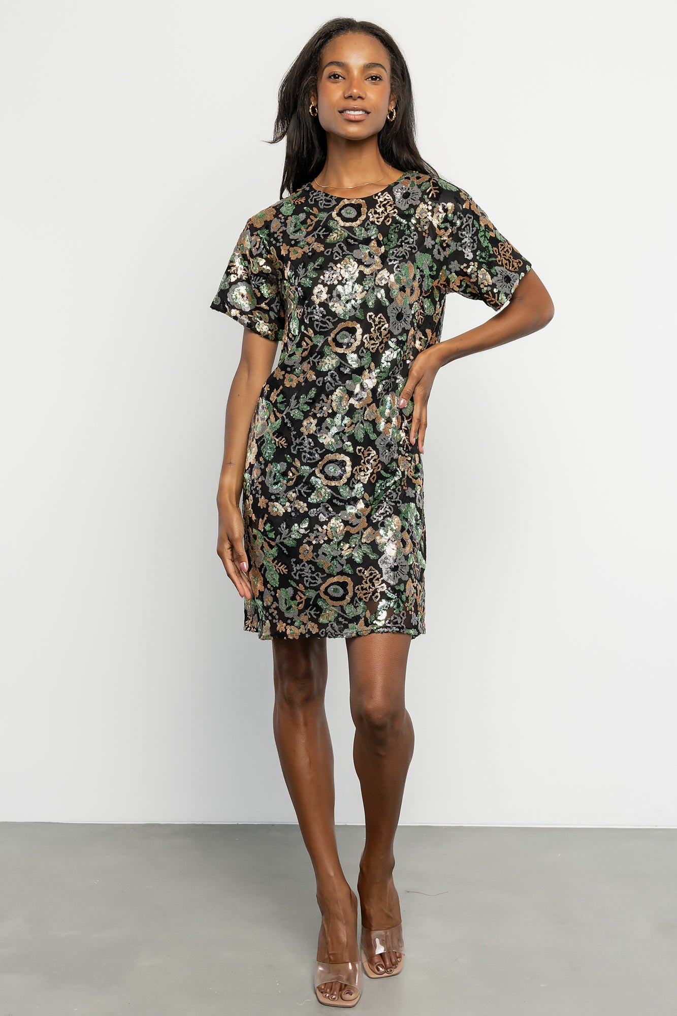 Squires Sequin Short Dress | Black + Green Multi