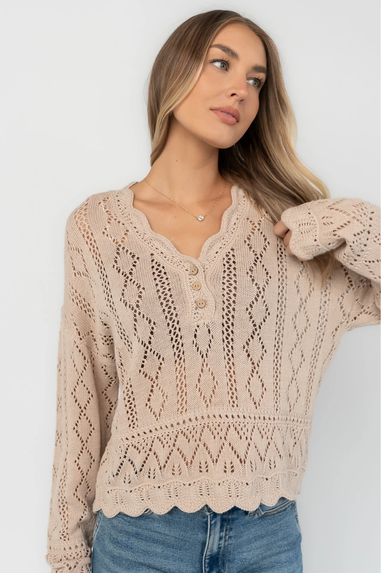 Farley Pointelle Top | Oatmeal