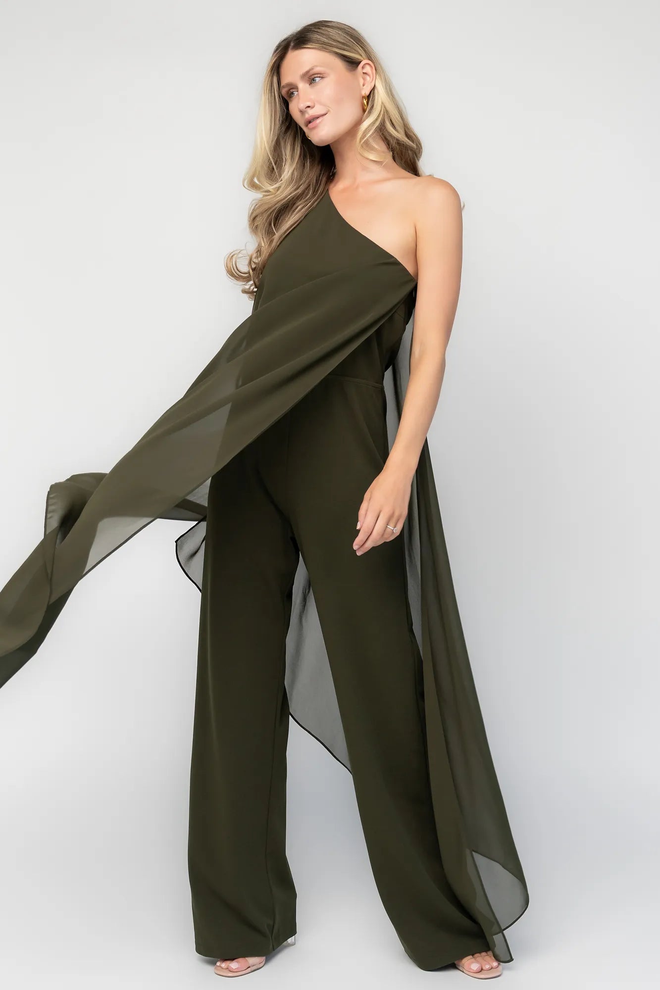 Penthouse One Shoulder Jumpsuit | Olive