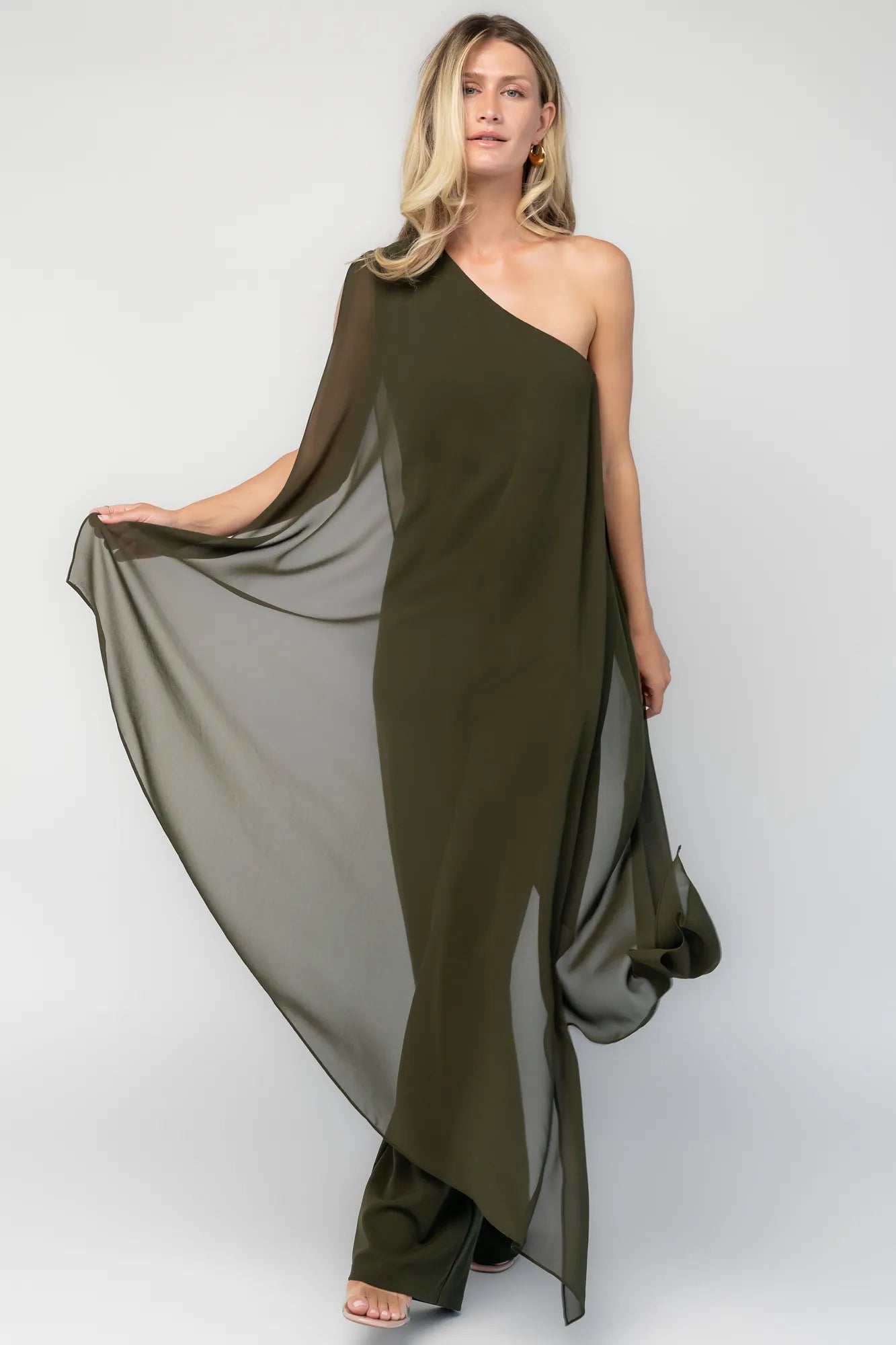 Penthouse One Shoulder Jumpsuit | Olive