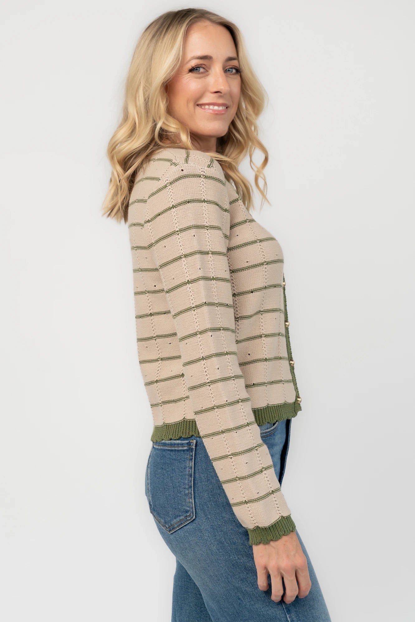 Quincie Striped Cardigan | Beige + Olive
