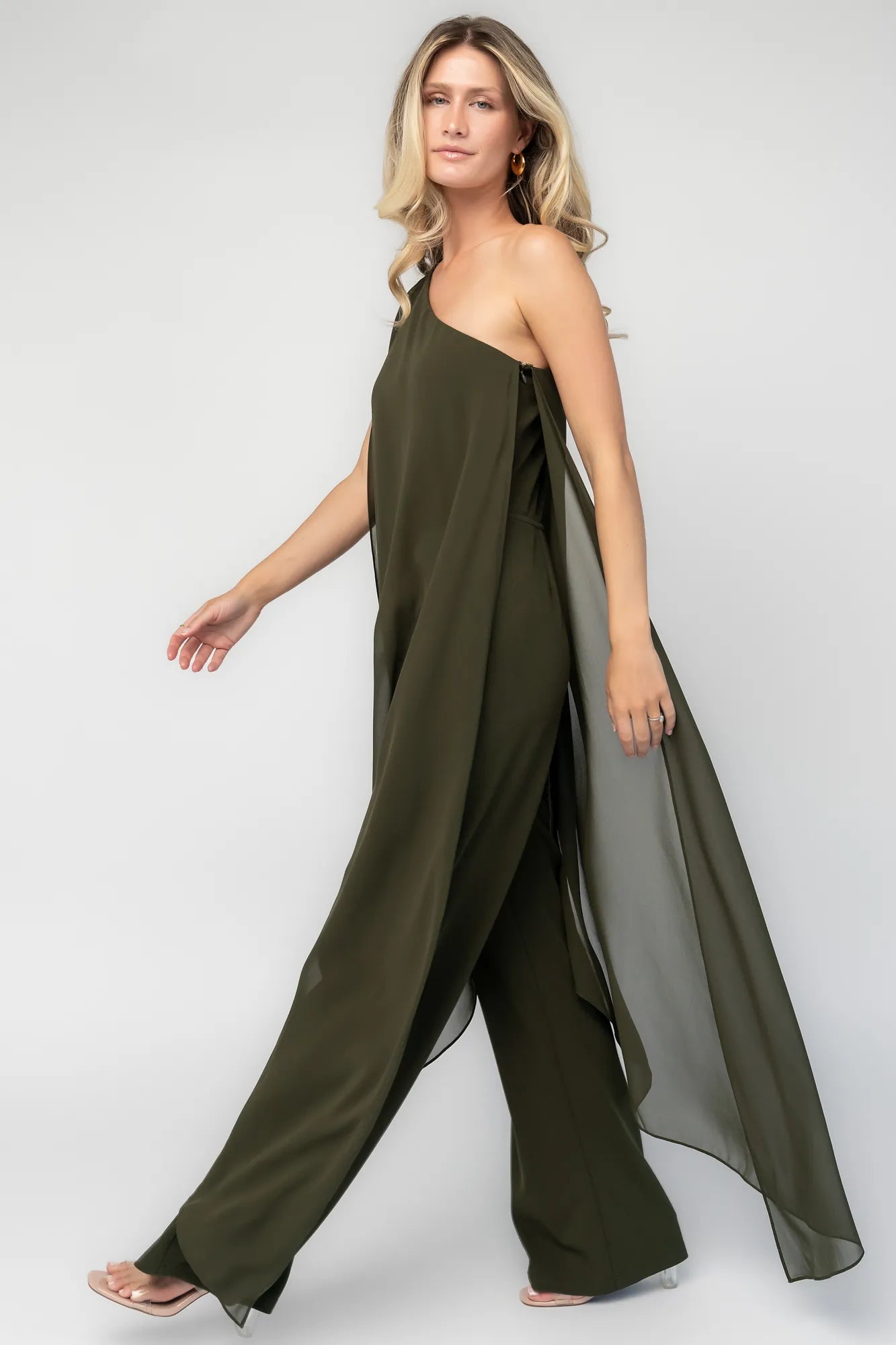 Penthouse One Shoulder Jumpsuit | Olive